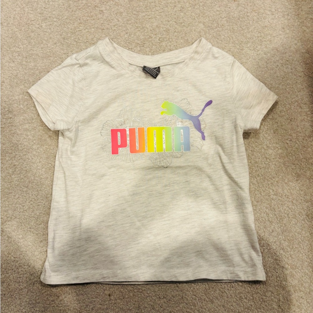 PUMA Kids Rainbow Logo Tee - Light Gray, Size 6